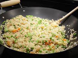 veggie fried rice in a wok